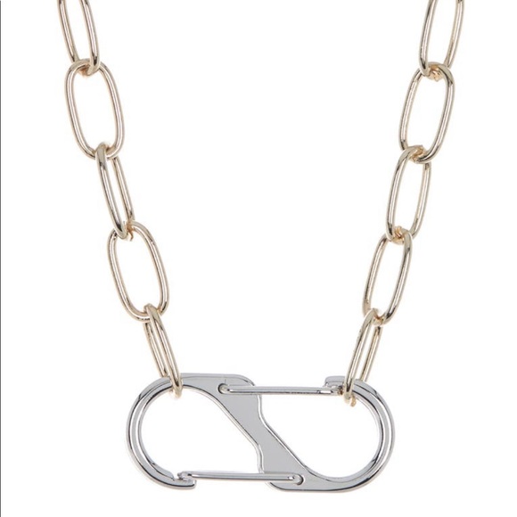 Gold- Silver Carabiner Pendant Necklaces. Two -Tone Chair Link - Picture 2 of 3